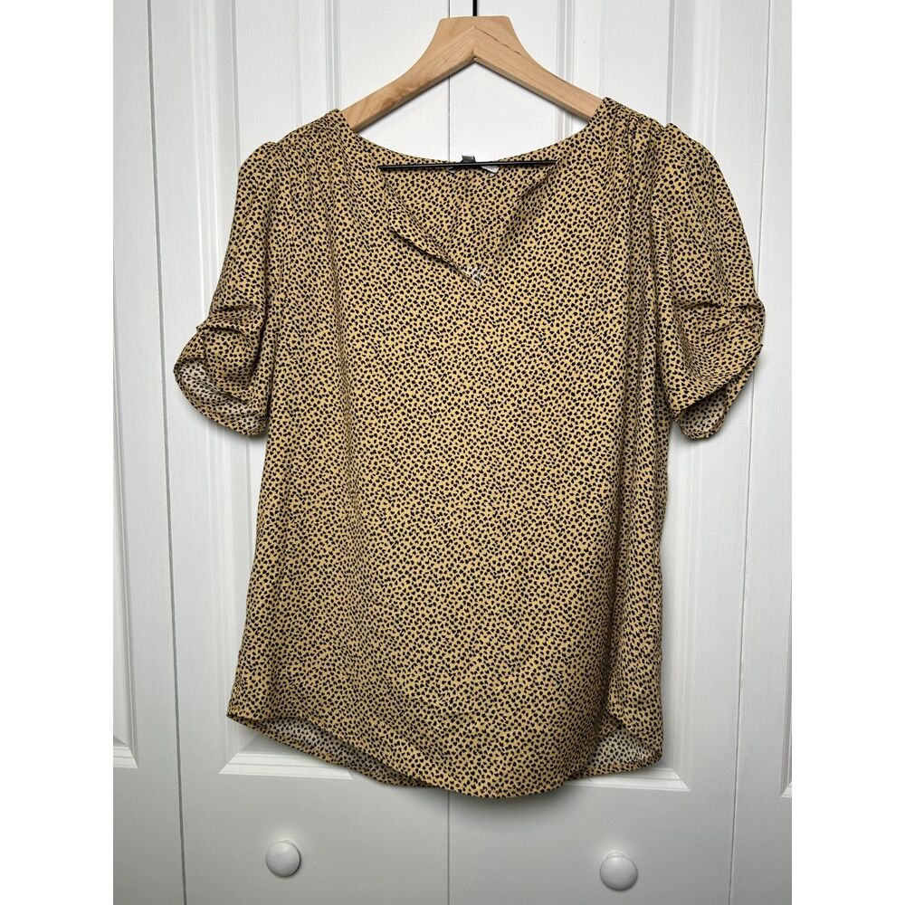 Maison d'Amélie Paris Animal Cheetah Print Ruched Puff Sleeve V-Neck Blouse Top